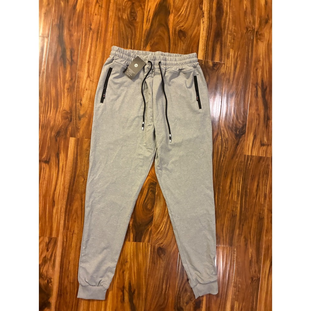 Punwet Mens Joggers Heather Grey Athletic Sweatpants Zipper Pockets Size M NEW